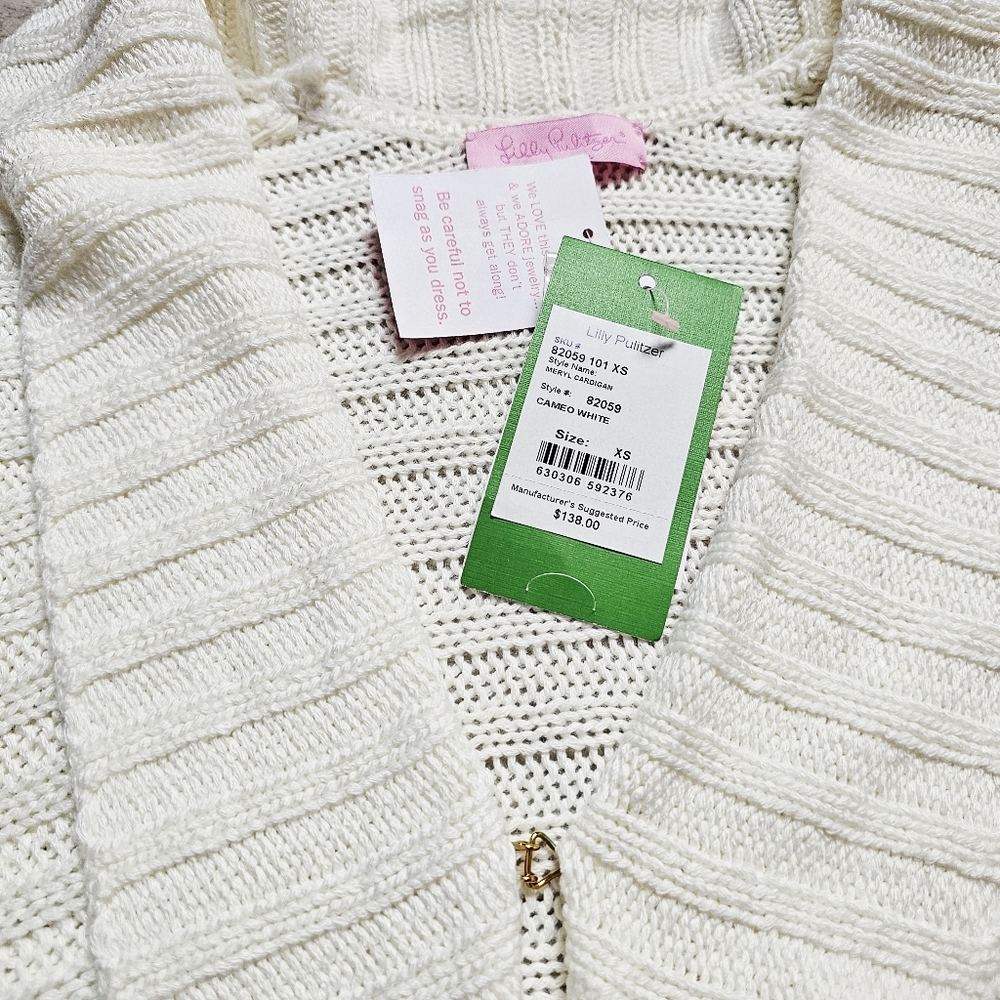 New Lilly Pulitzer Marla Knit Cardigan Cameo White Size XS - Picture 5 of 7
